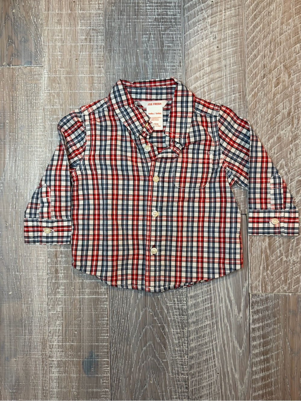 Joe Fresh Red White & Blue Plaid Button-Up Shirt - Kids